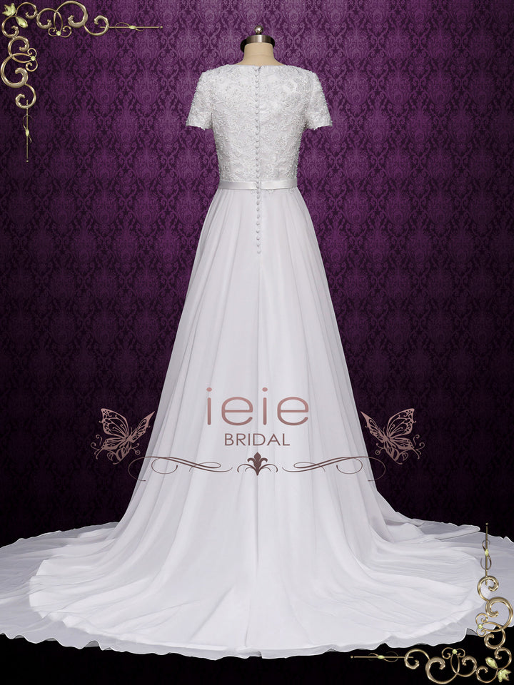 Modest Lace Wedding Dress with Short Sleeves ARYA