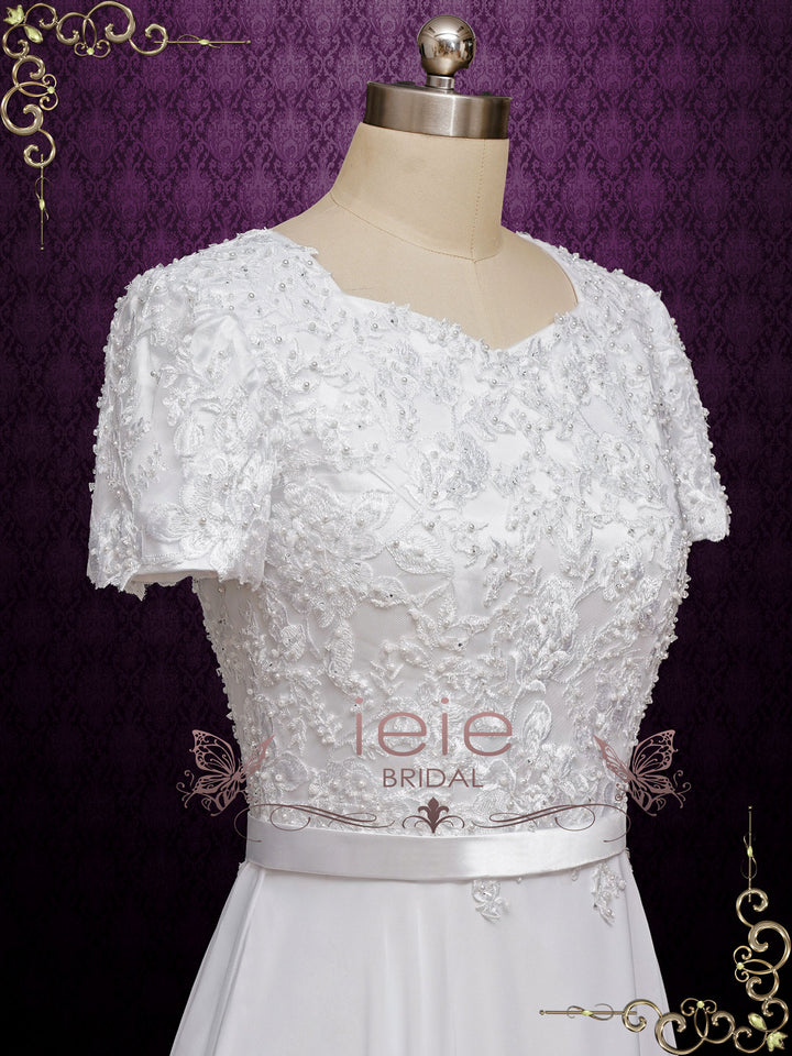 Modest Lace Wedding Dress with Short Sleeves ARYA