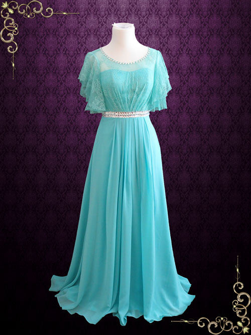 Green Modest Lace Evening Dress | Eve