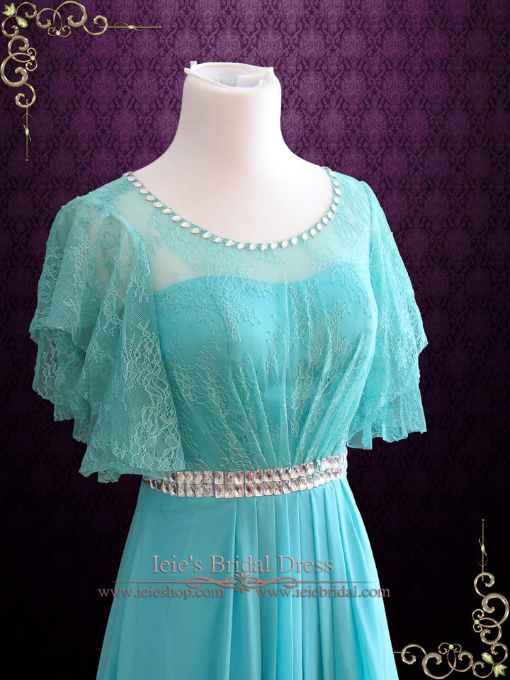 Green Modest Lace Evening Dress | Eve