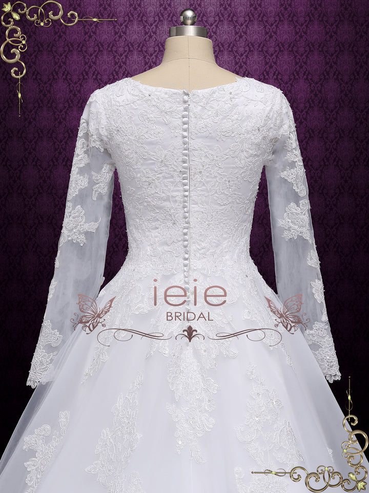 Modest Long Sleeves Lace Ball Gown Wedding Dress JUDELYN