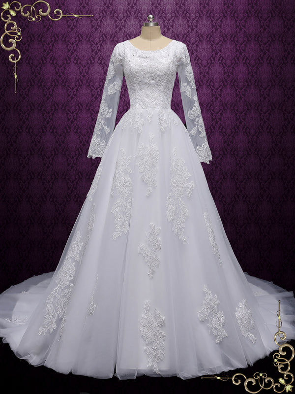 Modest Long Sleeves Lace Ball Gown Wedding Dress JUDELYN