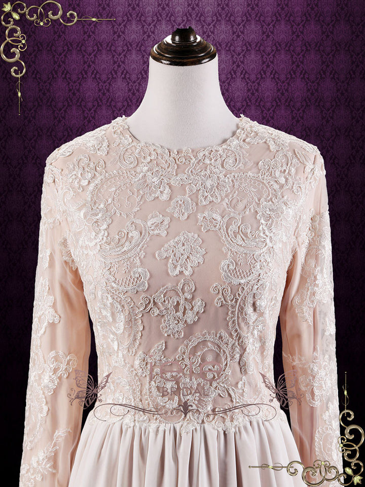 Modest Lace Long Sleeves Sheath Wedding Dress MEGAN