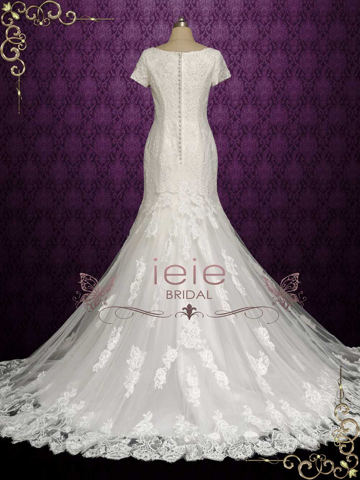 Modest Mermaid Lace Wedding Dress with Short Sleeves ELLIS