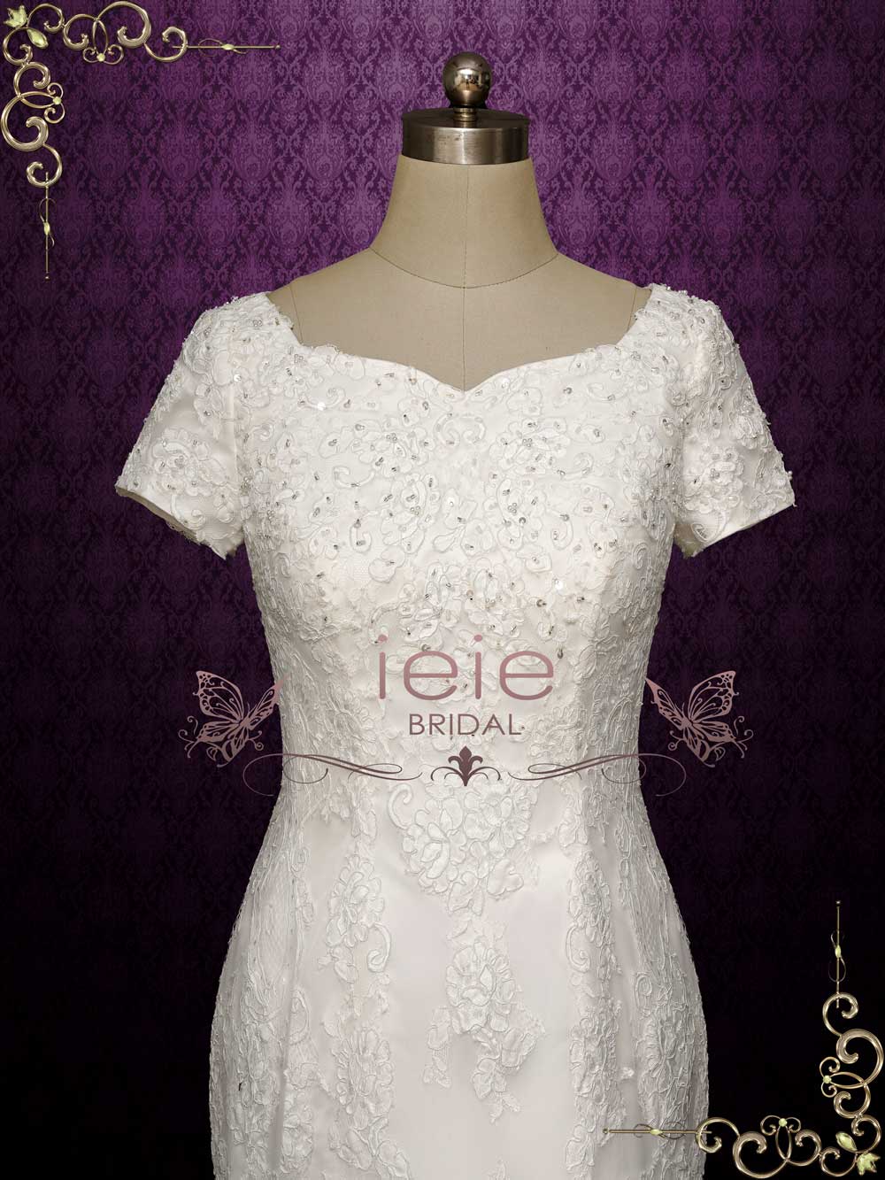 Modest Mermaid Lace Wedding Dress with Short Sleeves ELLIS