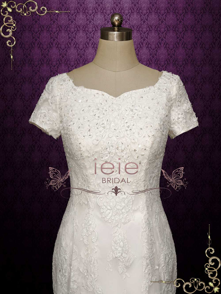 Modest Mermaid Lace Wedding Dress with Short Sleeves ELLIS