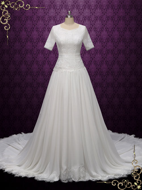 Modest Short Sleeves Lace Wedding Dress | Louise