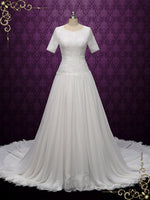 Modest Short Sleeves Lace Wedding Dress | Louise