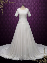 Modest Short Sleeves Lace Wedding Dress | Louise
