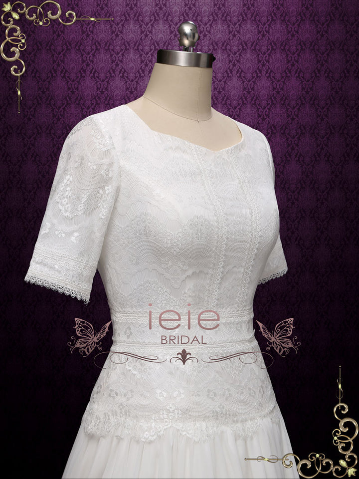 Modest Short Sleeves Lace Wedding Dress | Louise