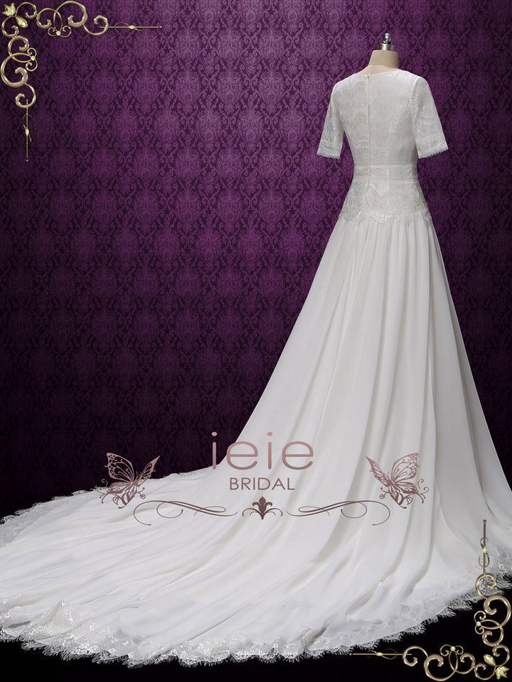 Modest Short Sleeves Lace Wedding Dress | Louise