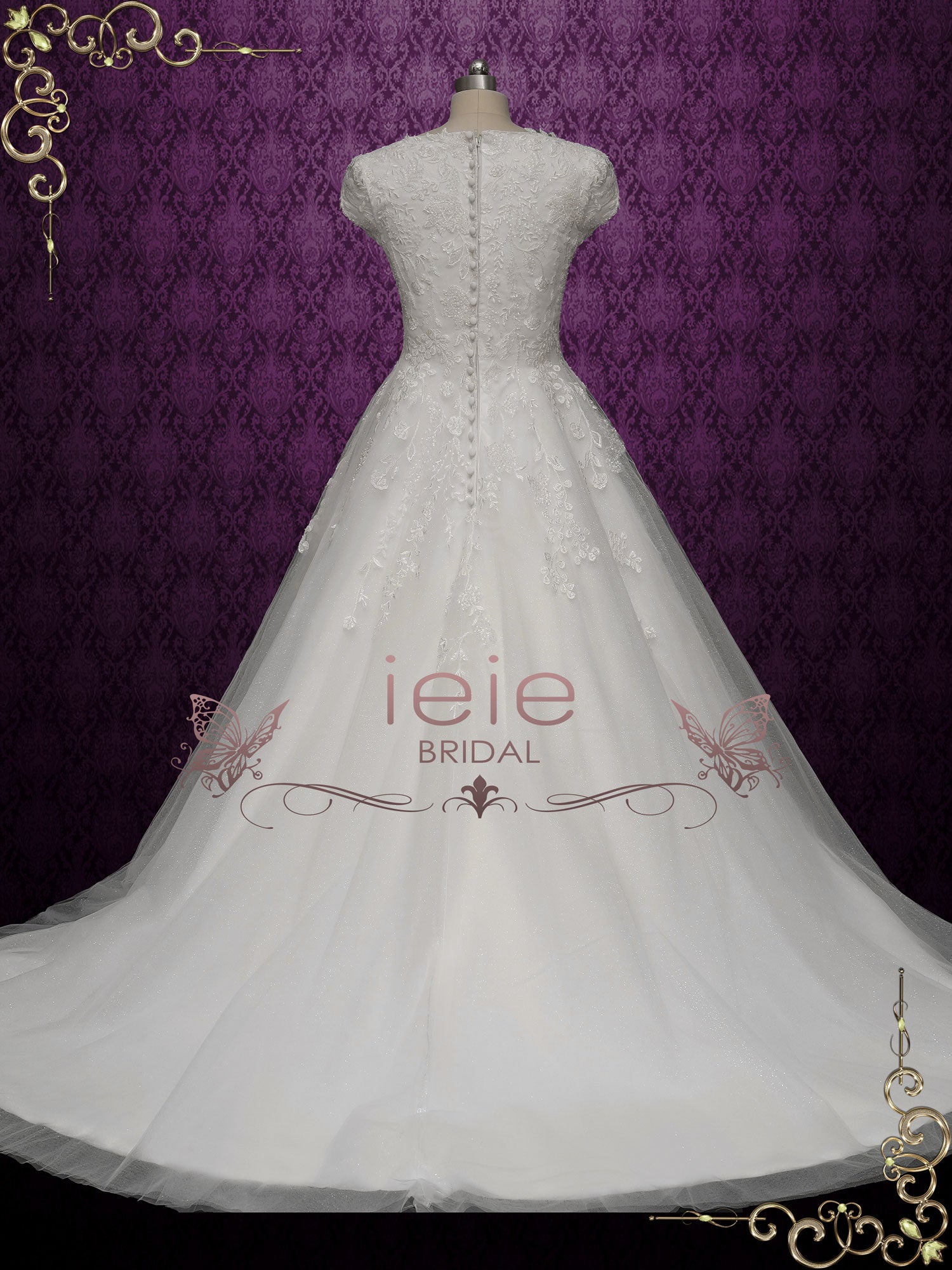 Modest Lace Wedding Dress with Cap Sleeves AUBREE