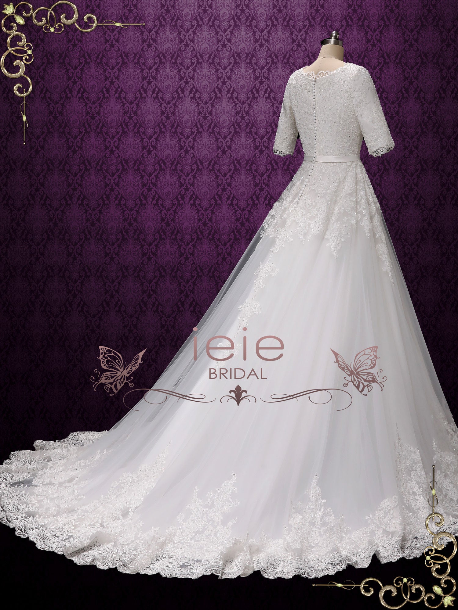 Modest Lace Wedding Dress with Half Sleeves ARIELLA