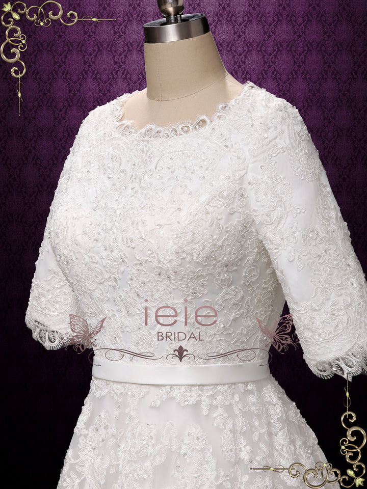 Modest Lace Wedding Dress with Half Sleeves ARIELLA