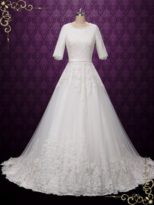 Modest Lace Wedding Dress with Half Sleeves ARIELLA