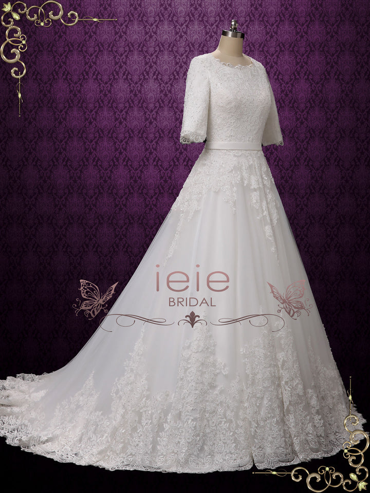 Modest Lace Wedding Dress with Half Sleeves ARIELLA
