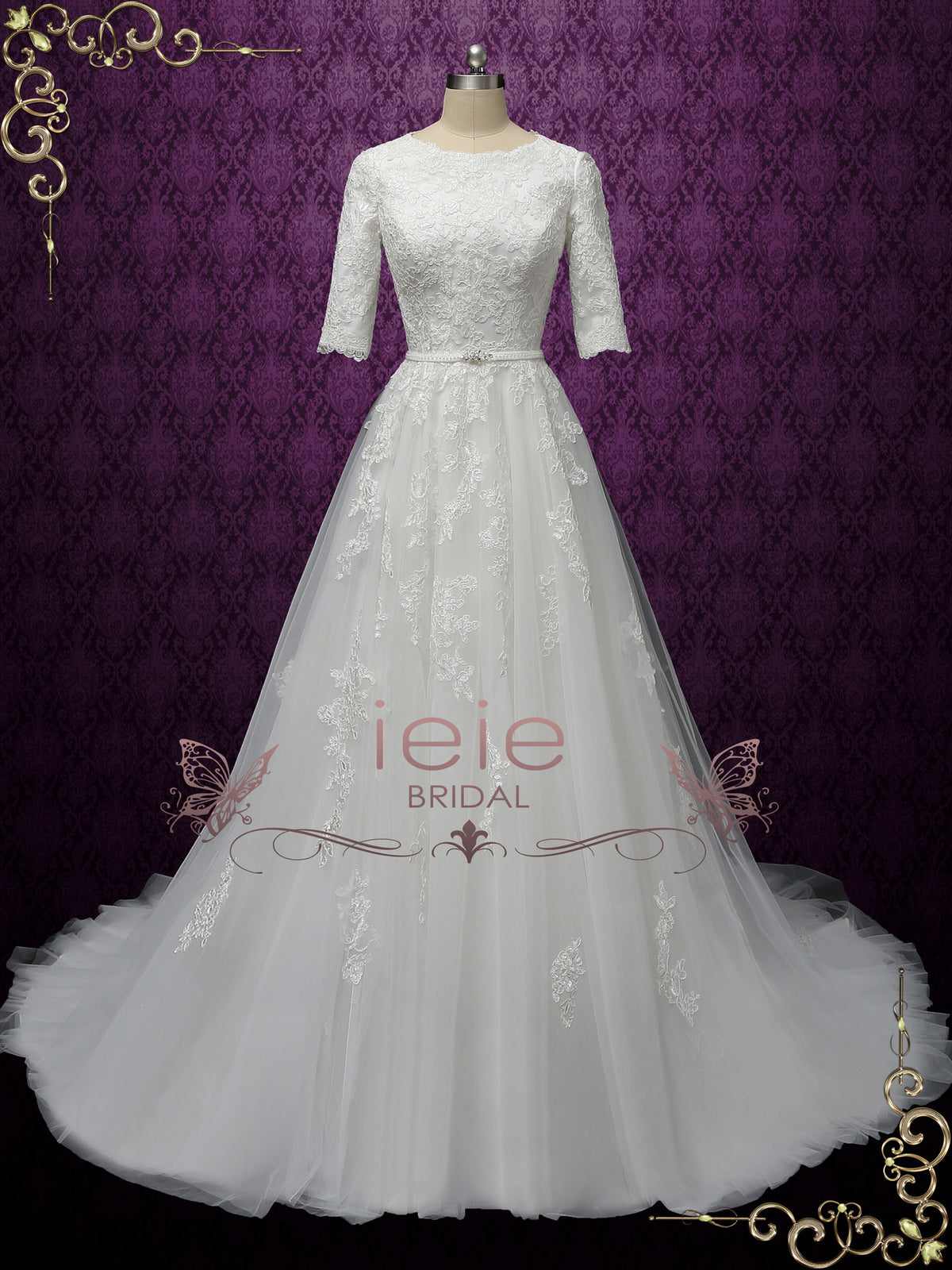 Modest Lace Wedding Dress with Sleeves BELIA