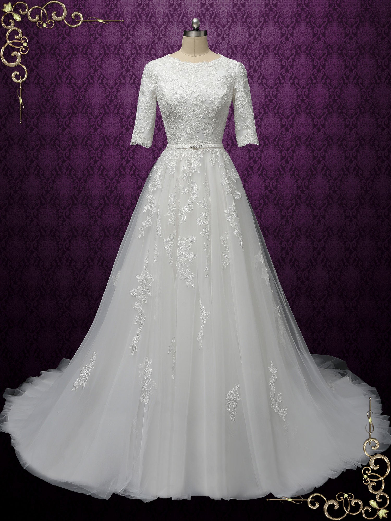 Modest Lace Wedding Dress with Sleeves BELIA