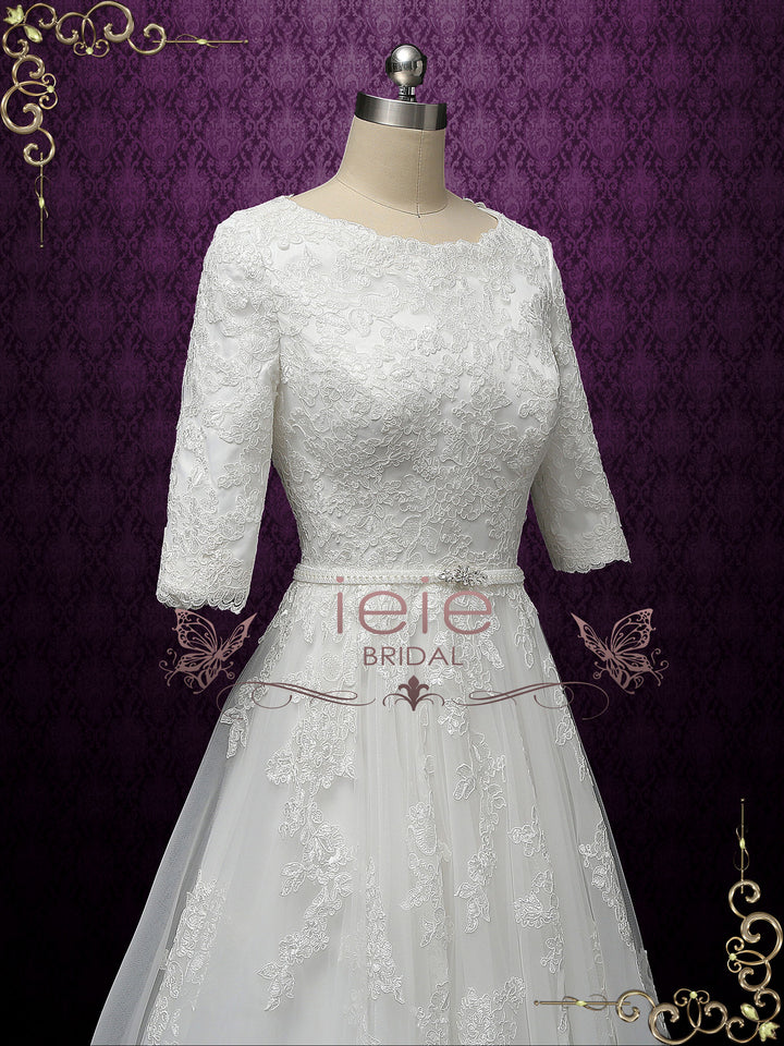 Modest Lace Wedding Dress with Sleeves BELIA
