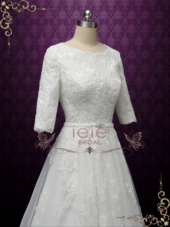 Modest Lace Wedding Dress with Sleeves BELIA – ieie