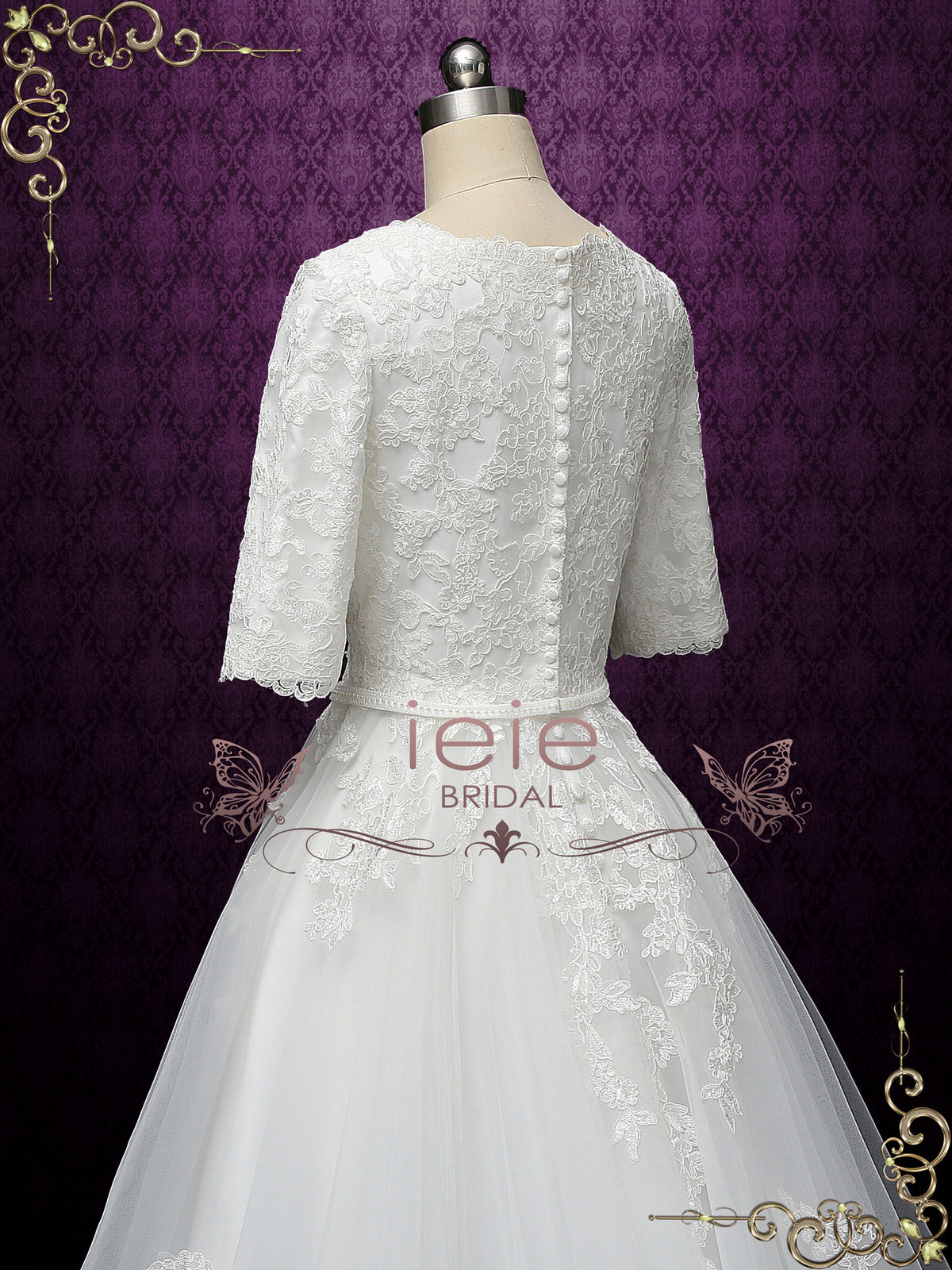 Modest Lace Wedding Dress with Sleeves BELIA