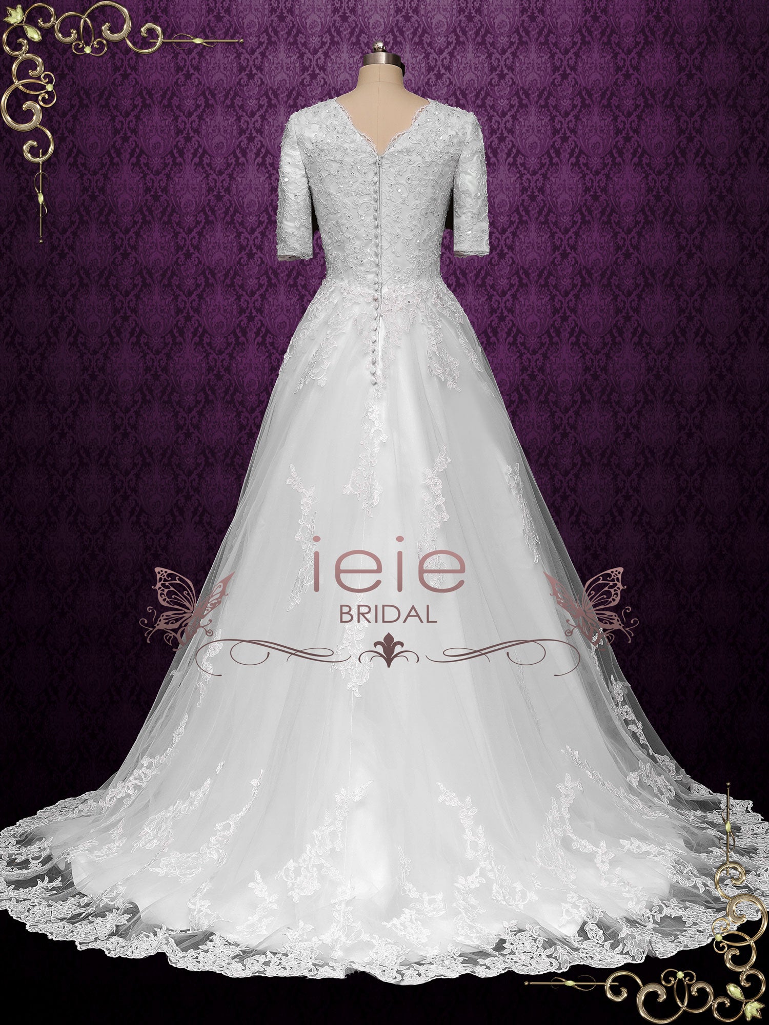 Modest Lace Ball Gown Wedding Dress with Sleeves NYALA