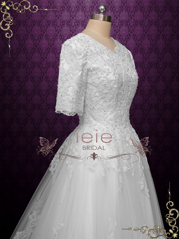 Modest Lace Ball Gown Wedding Dress with Sleeves NYALA