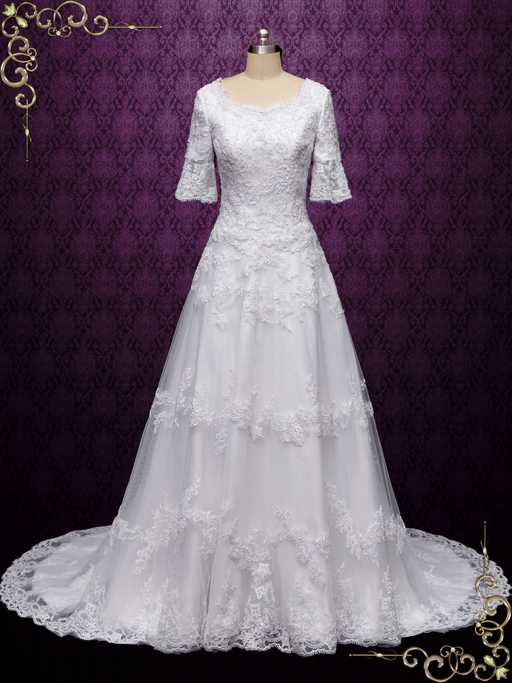 Modest Lace Wedding Dress with Short Sleeves CICILIA