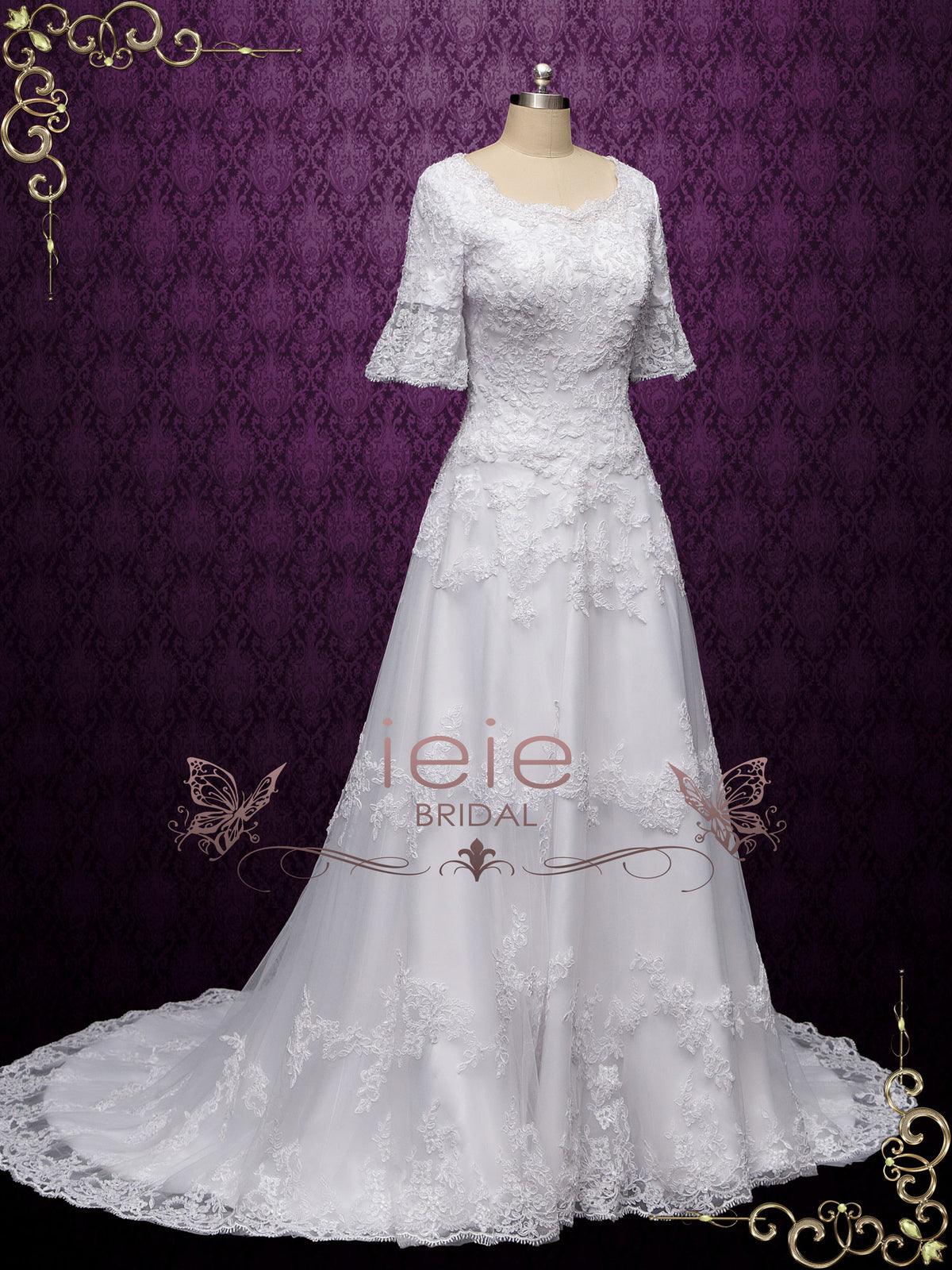 Modest Lace Wedding Dress with Short Sleeves CICILIA