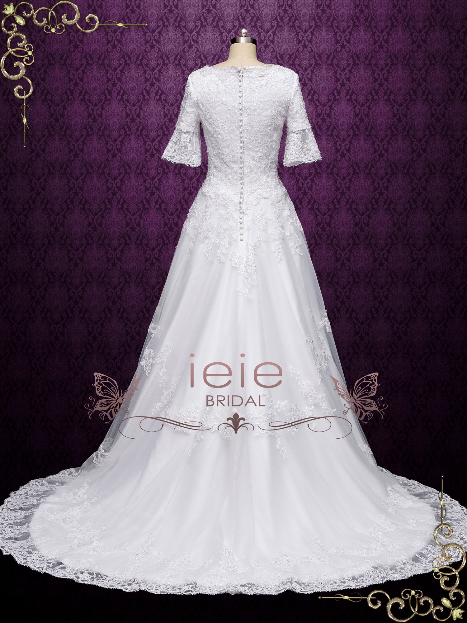 Modest Lace Wedding Dress with Short Sleeves CICILIA