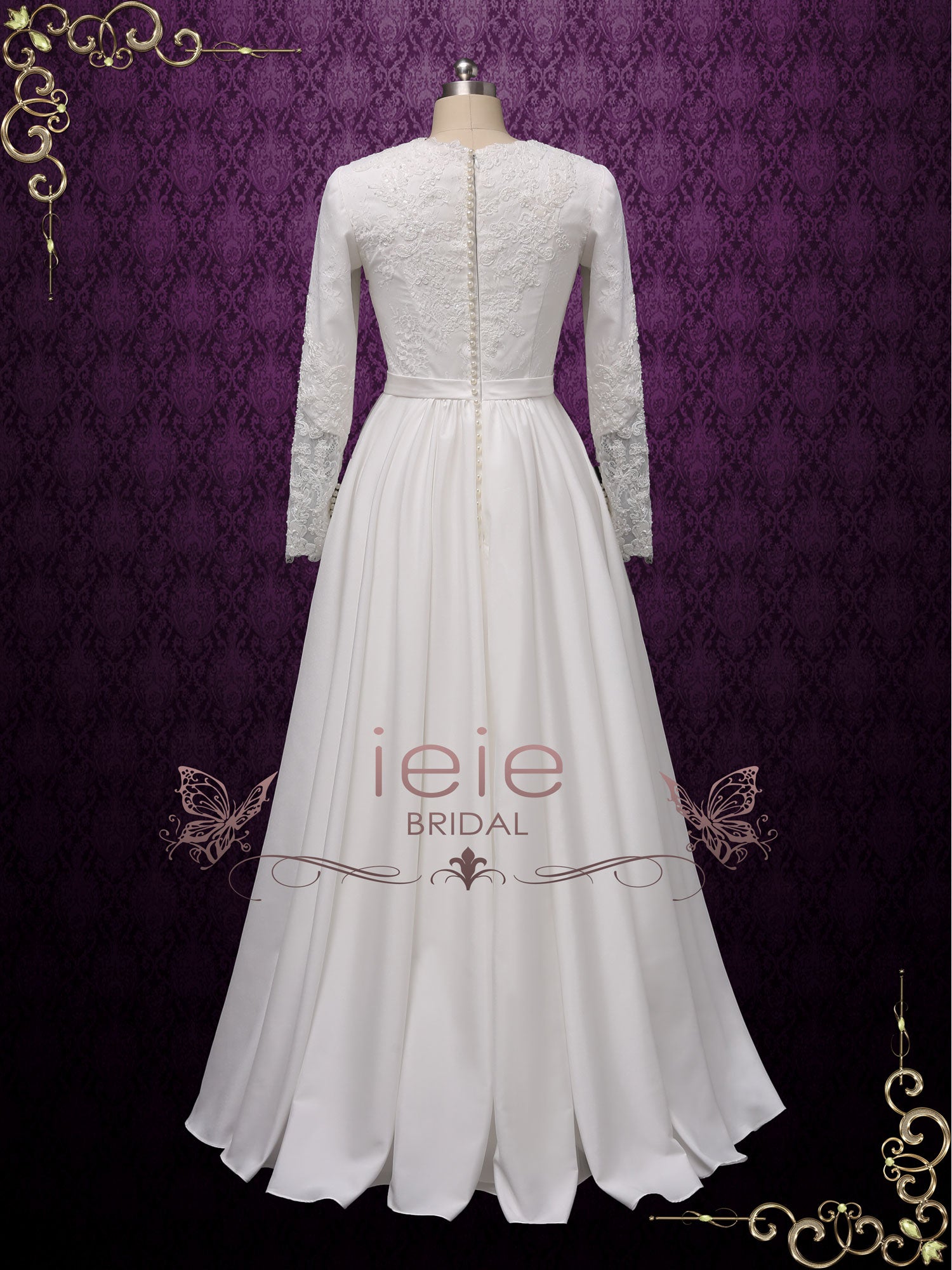 Modest Lace Wedding Dress with Sleeves CAMBRIDGE
