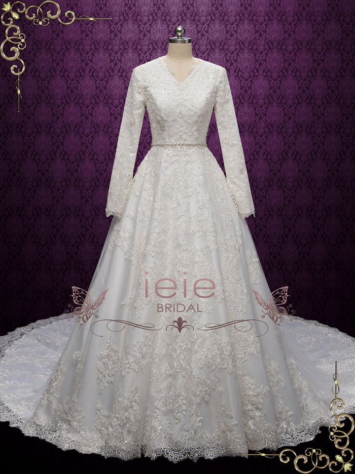Modest Lace Wedding Dress with Long Sleeves HEBE