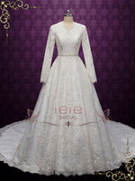 Modest Lace Wedding Dress with Long Sleeves HEBE