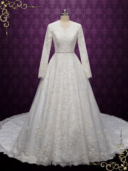 Modest Lace Wedding Dress with Long Sleeves HEBE