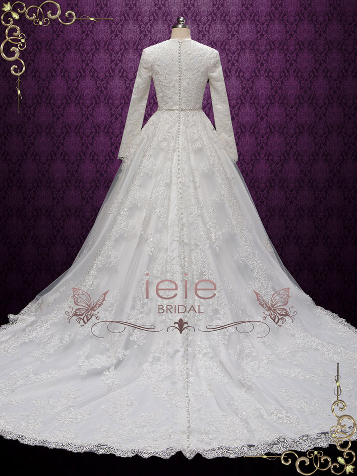 Modest Lace Wedding Dress with Long Sleeves HEBE