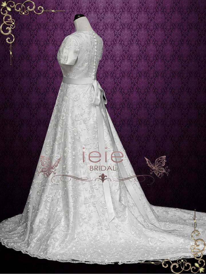 Modest Lace A-line Wedding Dress with Short Sleeves AVICE