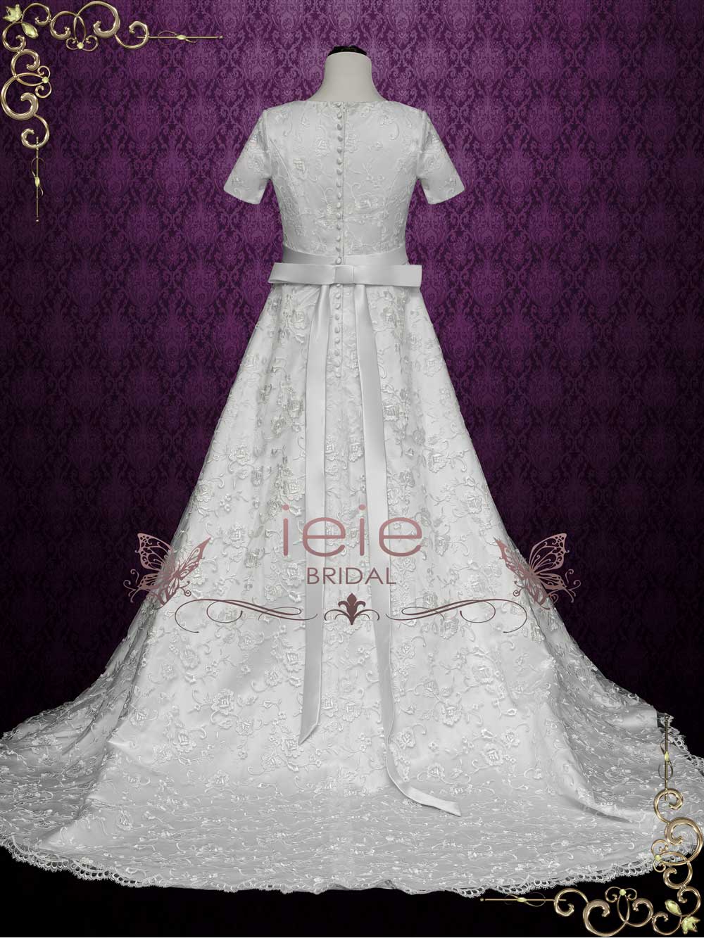 Modest Lace A-line Wedding Dress with Short Sleeves AVICE