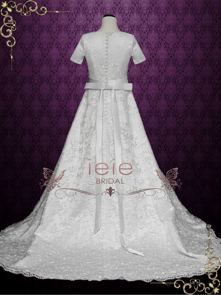 Modest Lace A-line Wedding Dress with Short Sleeves AVICE