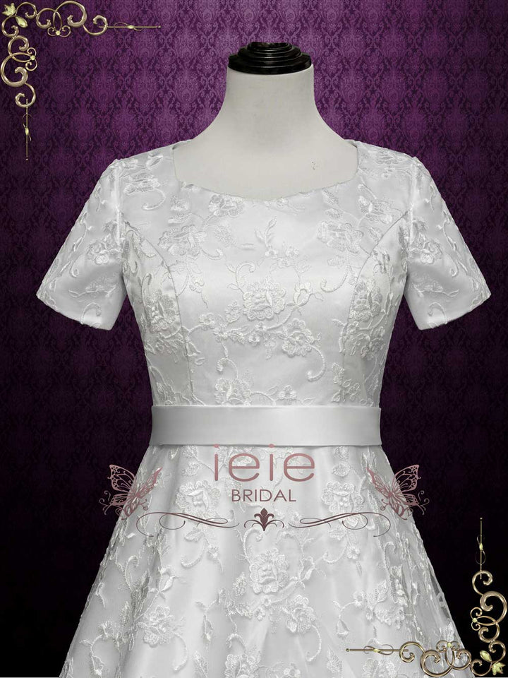 Modest Lace A-line Wedding Dress with Short Sleeves AVICE