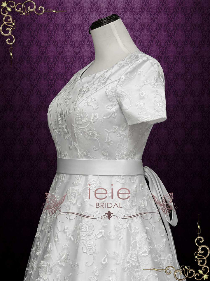 Modest Lace A-line Wedding Dress with Short Sleeves AVICE