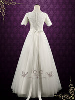 Modest Lace Wedding Dress with Short Sleeves ELYSE