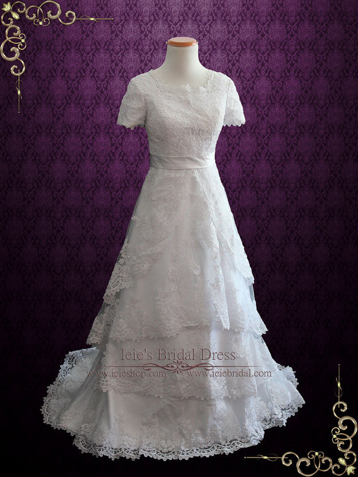 Ready to Wear Modest Lace Wedding Dress with Short Sleeves HARPER