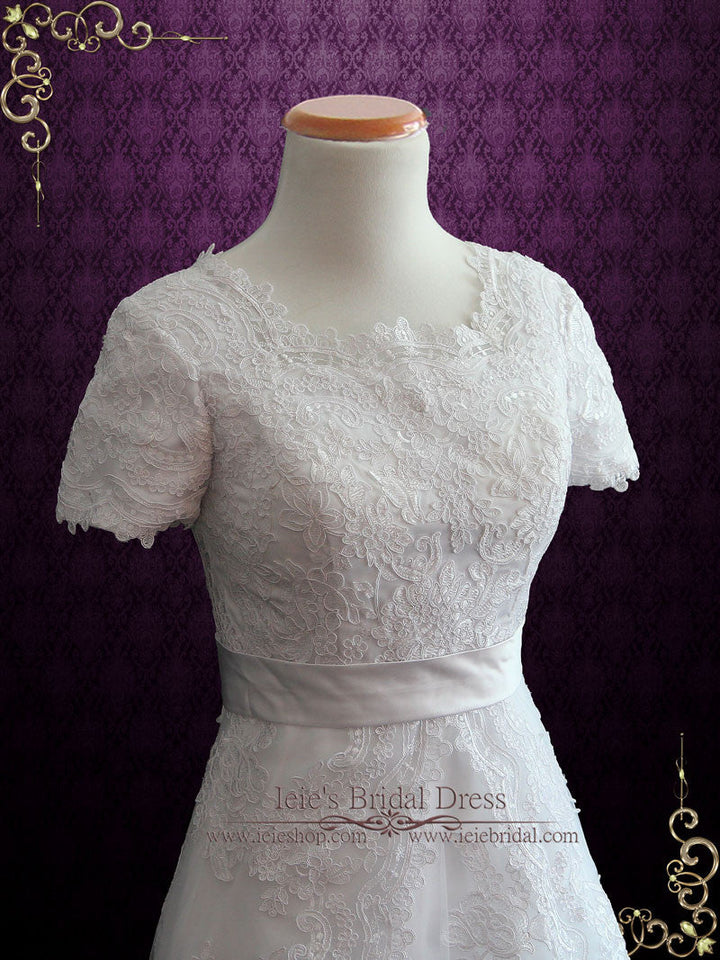 Ready to Wear Modest Lace Wedding Dress with Short Sleeves HARPER