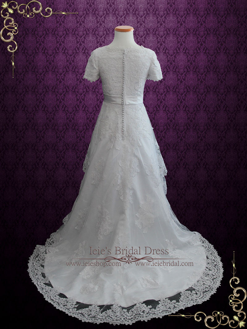 Modest Lace Wedding Dress with Short Sleeves HARPER