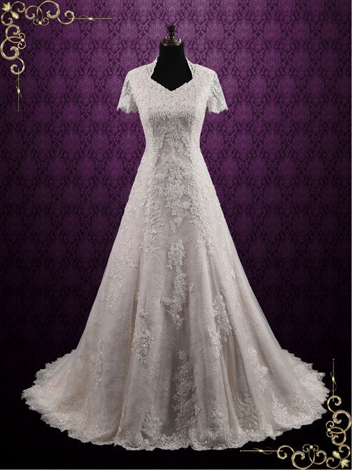Vintage Inspired Modest Lace Wedding Dress MARIANNE