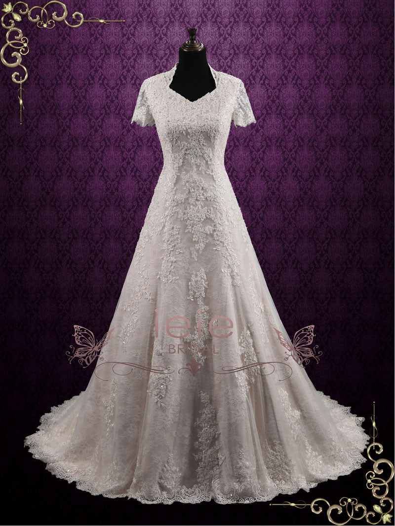 Vintage Inspired Modest Lace Wedding Dress MARIANNE