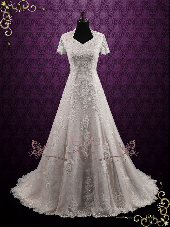 Vintage Inspired Modest Lace Wedding Dress MARIANNE