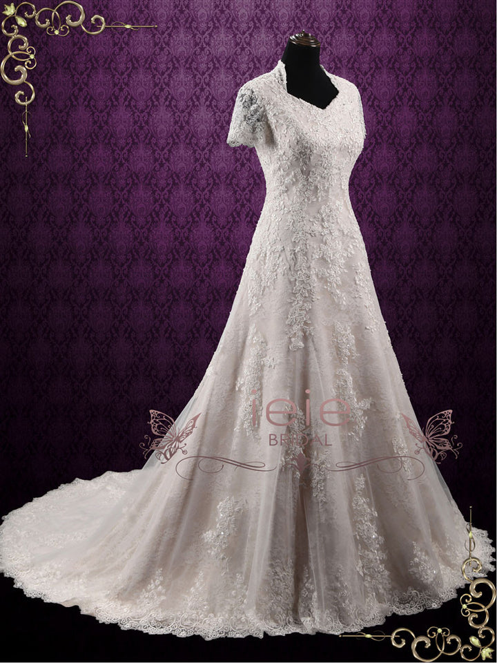 Vintage Inspired Modest Lace Wedding Dress MARIANNE