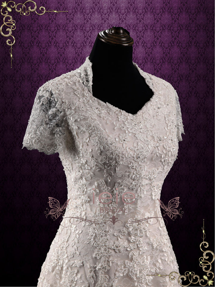 Vintage Inspired Modest Lace Wedding Dress MARIANNE