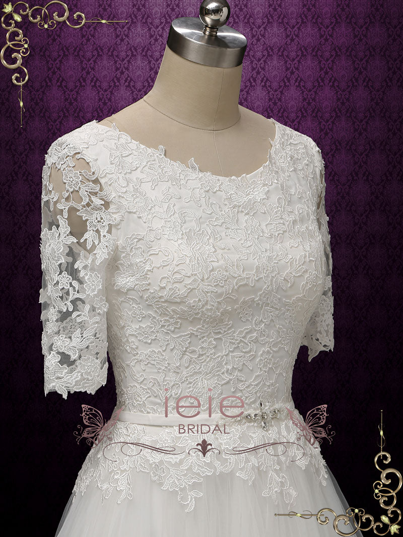 Modest Lace Wedding Dress with Soft Tulle Skirt OLESYA